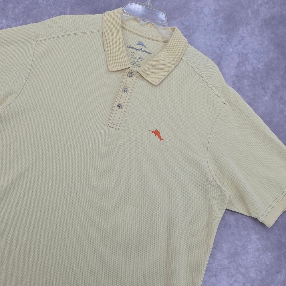 Tommy Bahama Mens XL Yellow‎ Supima Cotton Polo Shirt Emfielder Short Sleeve